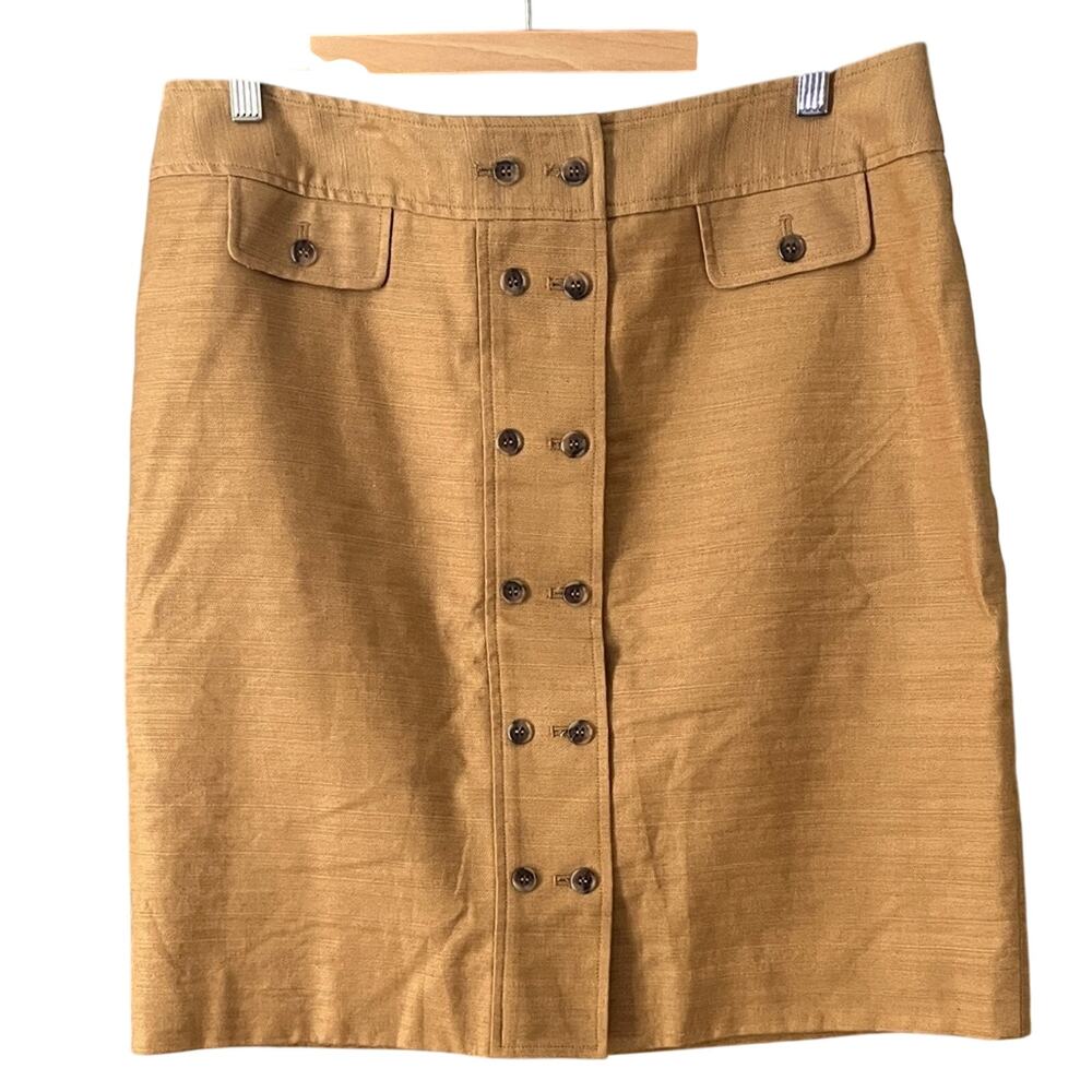 Anne‎ Klein Cotton/Linen Blend Tan Button-Front Pencil Skirt Sz 14
